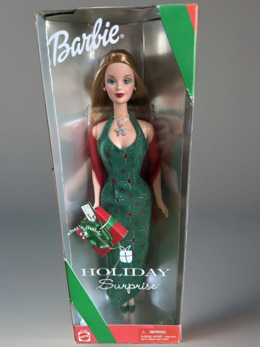 Vintage 2000 Mattel Holiday Surprise Barbie Green Dress NIB NRFB SEALED